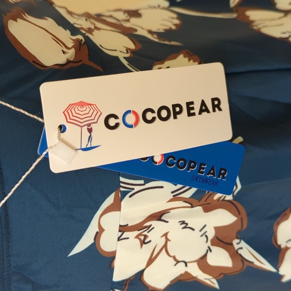 Cocopear Crossover Padded One Piece Blue Floral Skirted Swimsuit Size Large - Picture 10 of 13